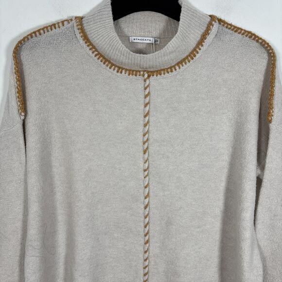 Staccato Sweater Oatmeal Beige Brown Contrast Stitching Seams Small Fall - Picture 5 of 8
